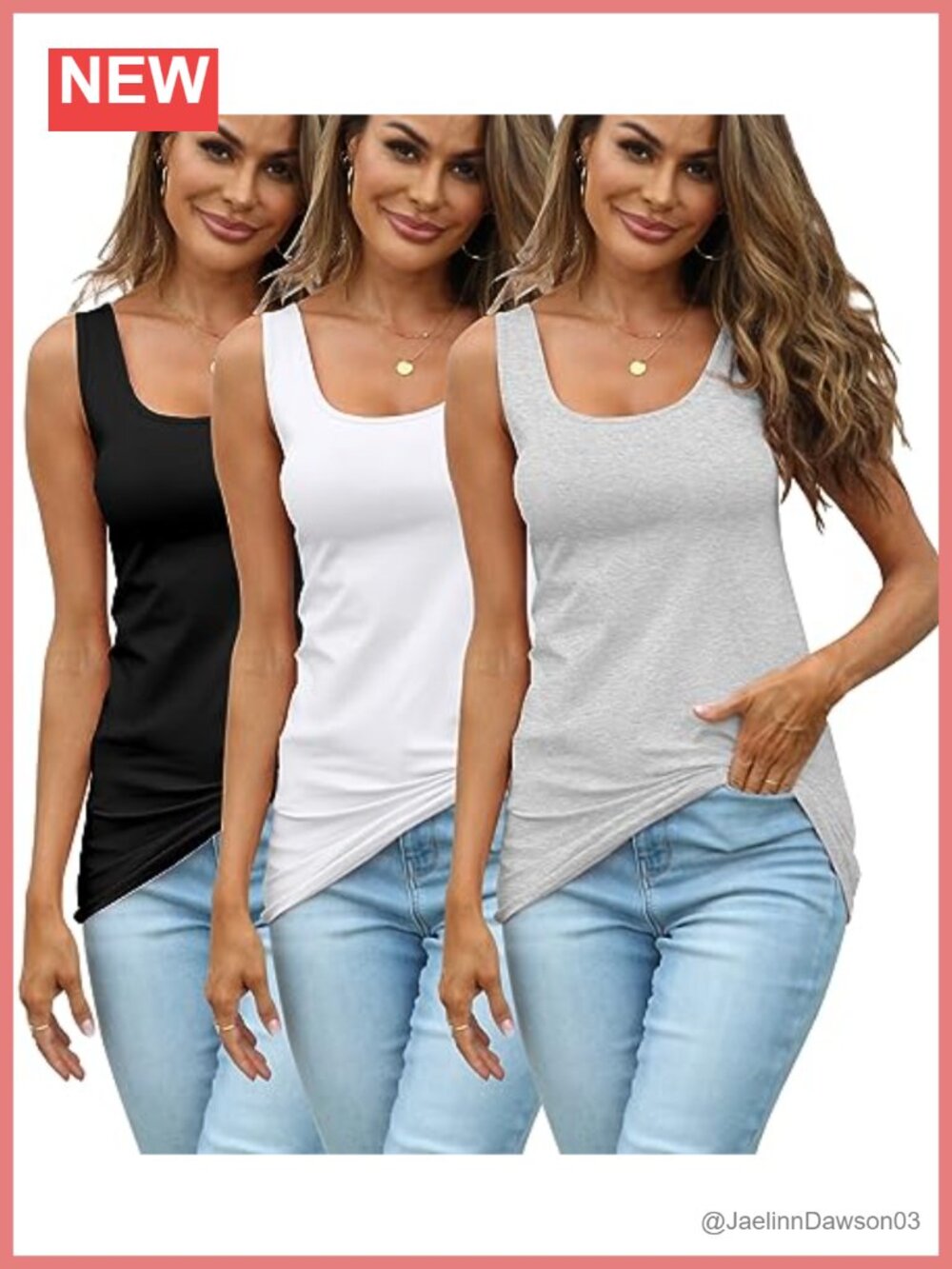 3 Pack Long Tank Tops Cotton Camisoles Scoop Neck Fitted Layering Tanks